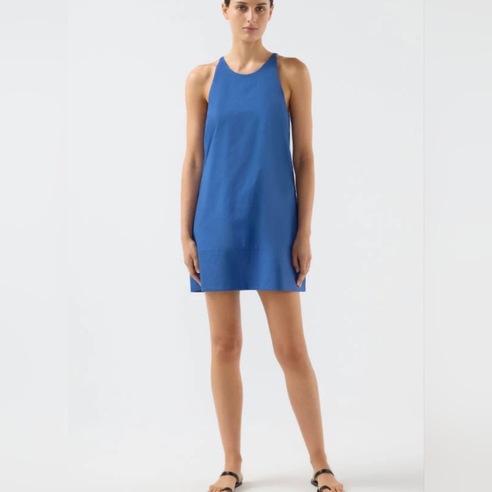 Bird & Knoll Gia Ocean Blue Sleeveless Cotton Voile Mini Dress